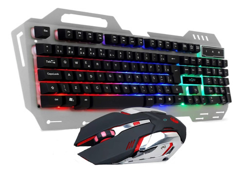 Teclado Semi Mecânico Mouse Ergonômico Gamer Led Rgb Rainbow