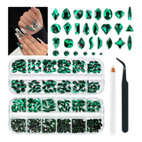 Qiipii 24 Estilos De Diamantes De Imitación De Uñas Verde.