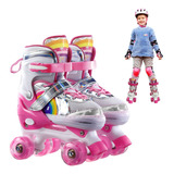 Patines De 4 Ruedas 2 Hileras Ajustable Niños Con Luz