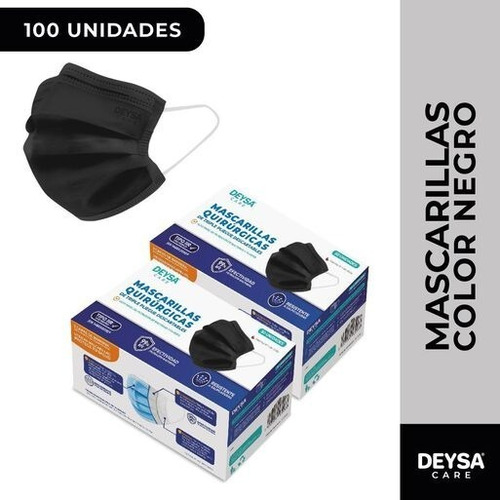 Dos Cajas (100 Unidades) Mascarillas Quirurgicas Color Negro