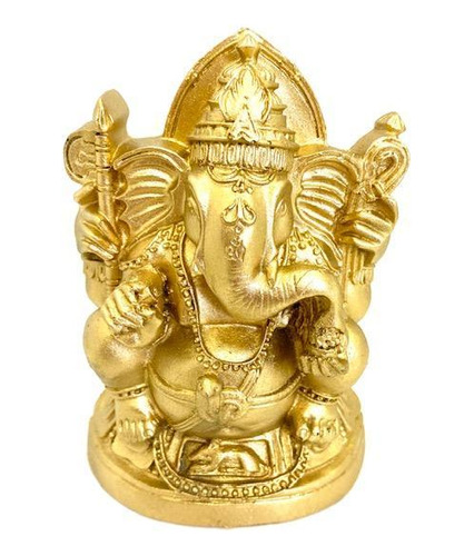 Ganesh Gordo Meditando 12 Cm Resina Dourado - Prosperidade