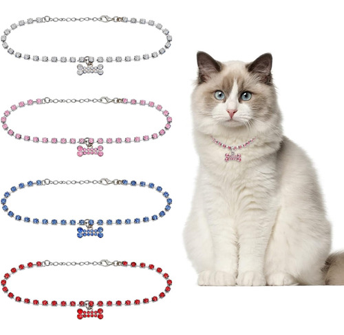 Paquete De 4 Collares Para Perro Y Gato Con Cristales Brilla