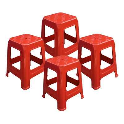 4 Bancos Plástico Para Negocio Taquerias Uso Rudo Reforzado Color Rojo Lisa | Envío gratis