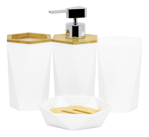 Kit Acessórios De Banheiro Lavabo 4 Peças Plástico Madeirado