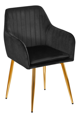 Silla De Comedor Negra Modelo D-047 - 1 Unidad- Estructura De Acero Con Cromo Dorado Y Diseño De La Tela Arabesco Tipo Eames, 1 Unidad Dapri