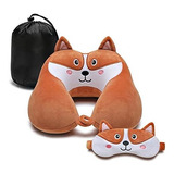 Almohada Viaje Cuello Espuma Memoria Animal + Antifaz