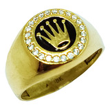 Anillo Oro 18k Modelo Rolex Esmaltado Con Piedras