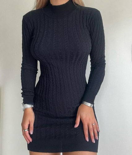 Vestido Ochitos De Bremer Corto Media Polera Mujer Invierno 