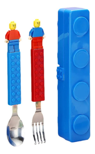 Juego De Cubiertos Estilo Lego Niño Niña Set Cuchara Tenedor