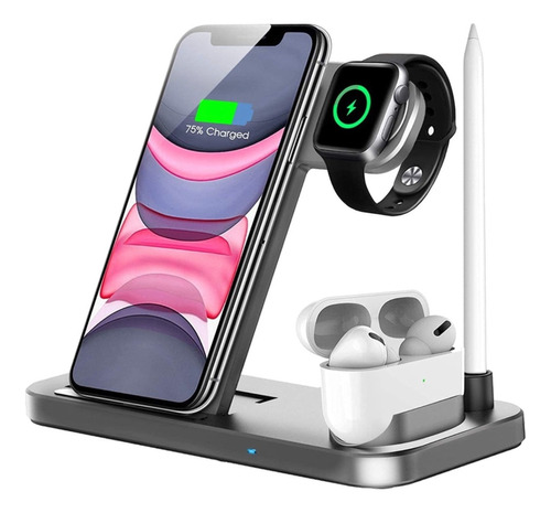 Base De Carga Qi 4 En 1 iPhone AirPods Apple Watch Pencil