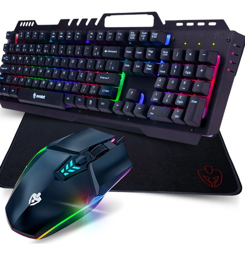 Kit Teclado Semi-mecânico + Mouse Gamer 3200 Dpi + Mouse Pad