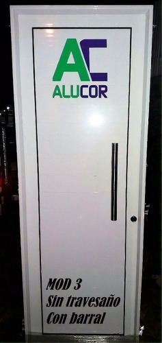 Puerta Abatible  De Aluminio Alucor Herrero 3  Color Blanco Pintura Epoxy  Con Apertura Hacia La Izquierda 80cm   De 75mm De Espesor