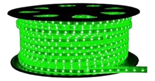 Rollo De Cinta Led Color Verde X100mts Con 3 Cables De Poder