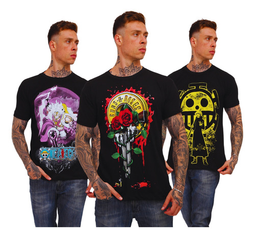 3 Camiseta Animes - Naruto, Goku, One Piece, Nanatsunotaizai