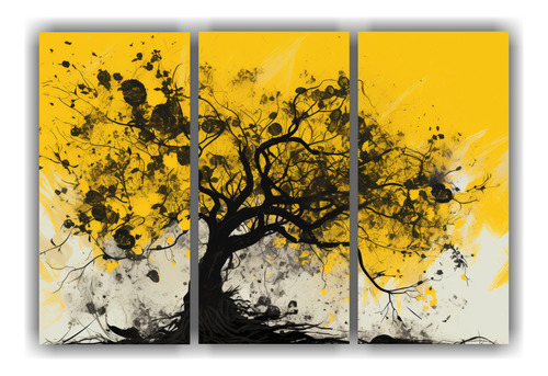 150x100cm Cuadro Vida Árbol Cottonwood En Amarillo Y Negro