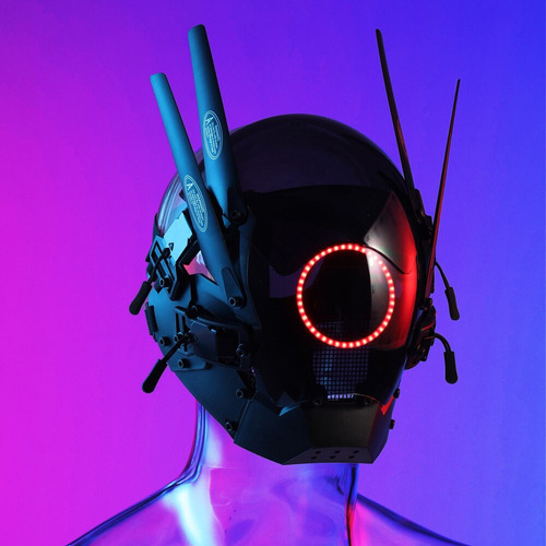 Máscara De Cosplay Halo Helmet Led Punk Azul Cyber Cool Ligh