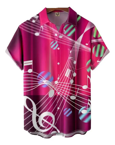 Camisa Hawaiana Unisex Roja Music Notes, Camisa