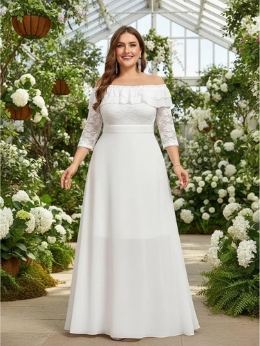 Vestido Largo De Gasa Con Encaje De Talla Grande Mangas 1\u002F2 | Envío gratis