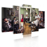 Quadro Decorativo Mosaico Barbearia 5pçs Mod938 Cor Imagem Cor Da Armação Preto