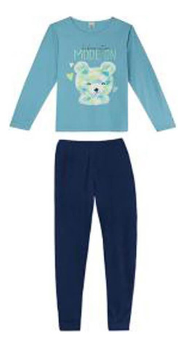 Pijama Longo Feminino Azul Malwee 1000093233 Algodão