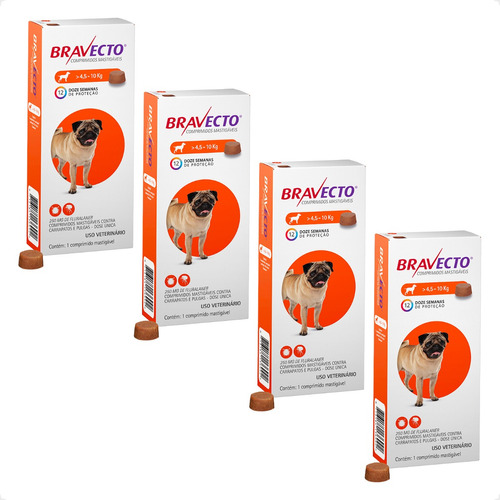 4 Bravecto 4,5 A 10 Kg Msd Carrapato E Pulgas 12x S/ Juros