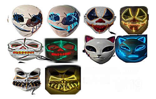 5 Mascara Luz Led Brillante Halloween Pilas Disfraz Unitalla