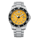 Citizen Diver Urbano Automatico Nj0170-83z Fotos Reales Color De La Malla Acero Cepillado Color Del Bisel Negro Color Del Fondo Amarillo