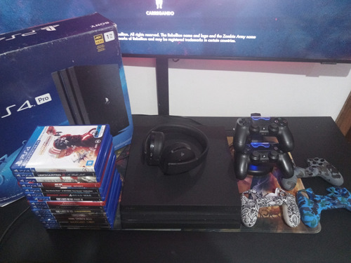 Playstation 4 Pro 1tb 2 Controles, 15 Jogos,,headset Pulse + Acessórios.