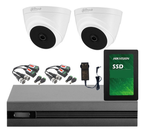 Kit Dvr 2 Camaras Minidomo Interior 2mpx Dahua Con Disco Ssd