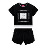 Conjunto Infantil Feminino Curto Preto Never Stop - Amora