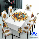 Set De Mantel Comedor Impermeable + 6 Fundas / Silla Mandala