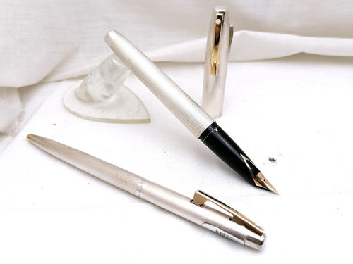 Sheaffer Imperial 826 Fuente Y Boligrafo En Plata Y Oro 14k