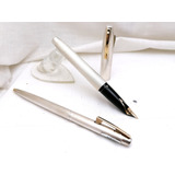 Sheaffer Imperial 826 Fuente Y Boligrafo En Plata Y Oro 14k