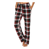 Pijama Cómodo Con Estampado A Cuadros R, Pantalones Anchos,