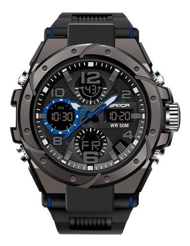 Reloj Dual Digital Led Militar Uso Rudo Contra Agua 5 Bar Sd Color Del Bisel Azul