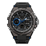 Reloj Dual Digital Led Militar Uso Rudo Contra Agua 5 Bar Sd Color Del Bisel Azul