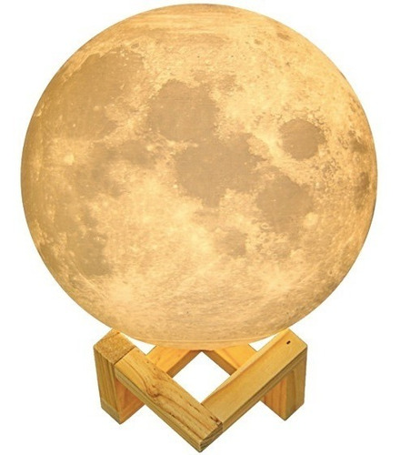 Lampara Velador Led Luna Full Moon Mesa Táctil 18cm Madera