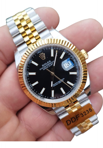 Reloj Compatible Con No Rolex Datejust Bitono Black Suizo