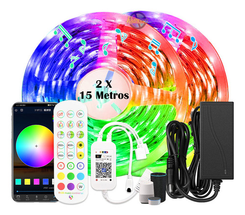 Fita De Led Rgb 5050 30m Wifi Colorida Com Controle