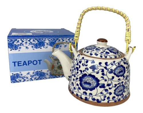 Chaleira Para Chá Teapot Cerâmica Florida Azul Ref. 4013