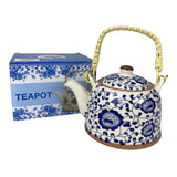 Chaleira Para Chá Teapot Cerâmica Florida Azul Ref. 4013
