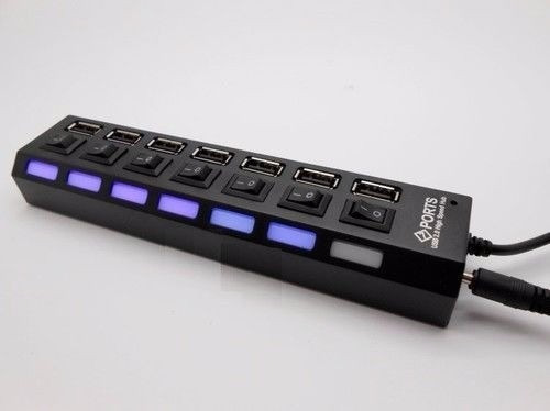 Hub Usb 7 Puertos 2.0 Led 480 Mbps Entrada P/fuente Caseros