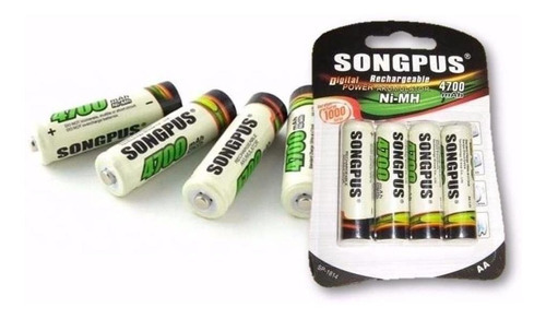 Kit 4 Pilhas Recarregável Songpus - 4700mah Digital Power Aa