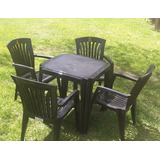 Juego Mesa Monoblock Cuadrada Negra + 4 Sillones Kansas Negr