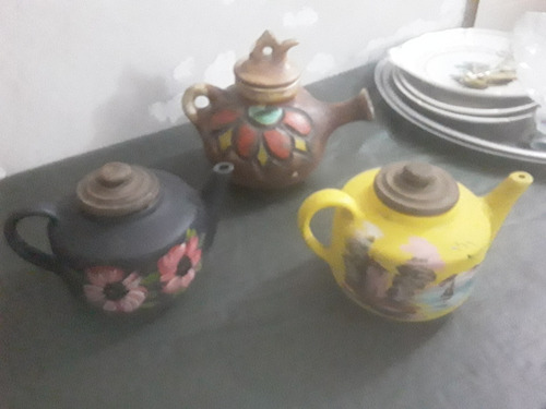 3 Teteras Decorativas Ceramica Pintadas A Mano
