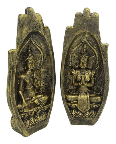 Mão Namastê Buda Híndu Em Gesso Ouro Velho
