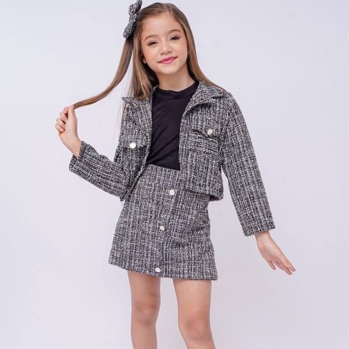 Conjunto Infantil Feminino Tweed Blogueirinha Luxo 3 Peças 