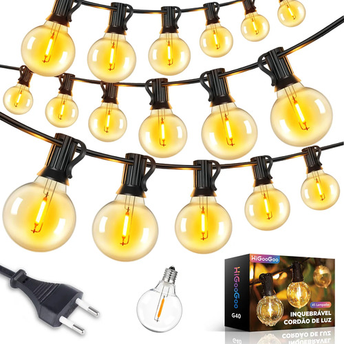 Higoogoo G40 Varal Luz De Corda 45 Lampadas Led Inquebrável | Frete grátis