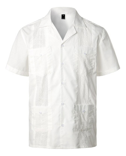 Camisa Guayabera Cubana Con Cuello Revere Para Hombre, Manga