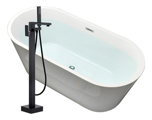 Solana Kit Tina De Baño De Acrílico Slim 150x80x60 Cm + Grifo Independiente Monomando Negro / Bañera Jacuzzi Ovalada Blanca Kit Completo Para Cuarto De Baño Blanco/negro